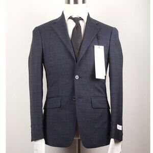Calvin Klein Men's Blazer Jacket Size 36S Slim-Fit‎ Blue plaid Wool Blend E04541